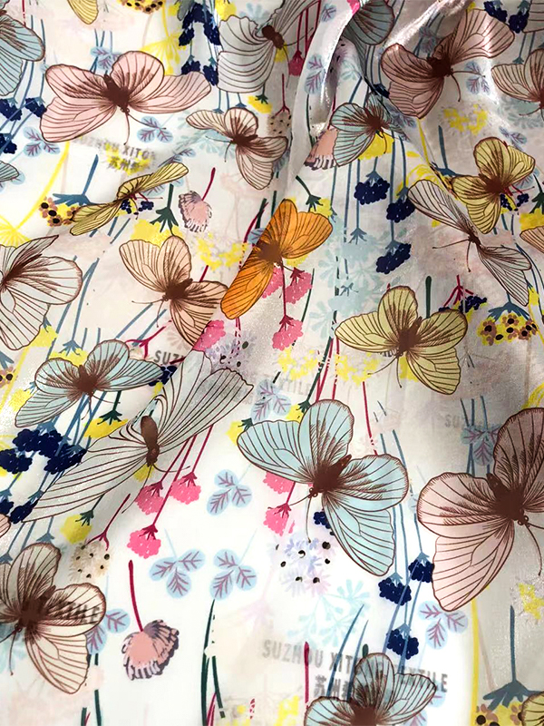  Reflective Shiny Soft Digital Printing Butterflies Pattern Light Weight Liquid Organza Fabric For Girls' Dress Fabric
