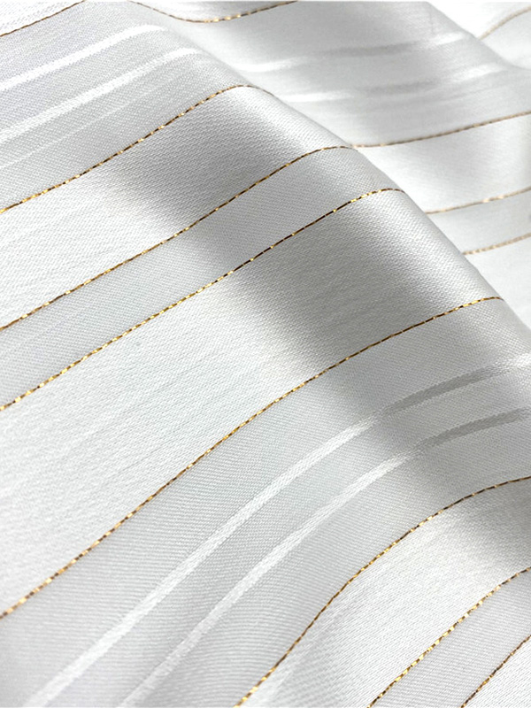 Polyester Golden Stripe Refined White Chiffon Fabric Can Be Used For Digital Printing  For Women Summer Dress Fabric