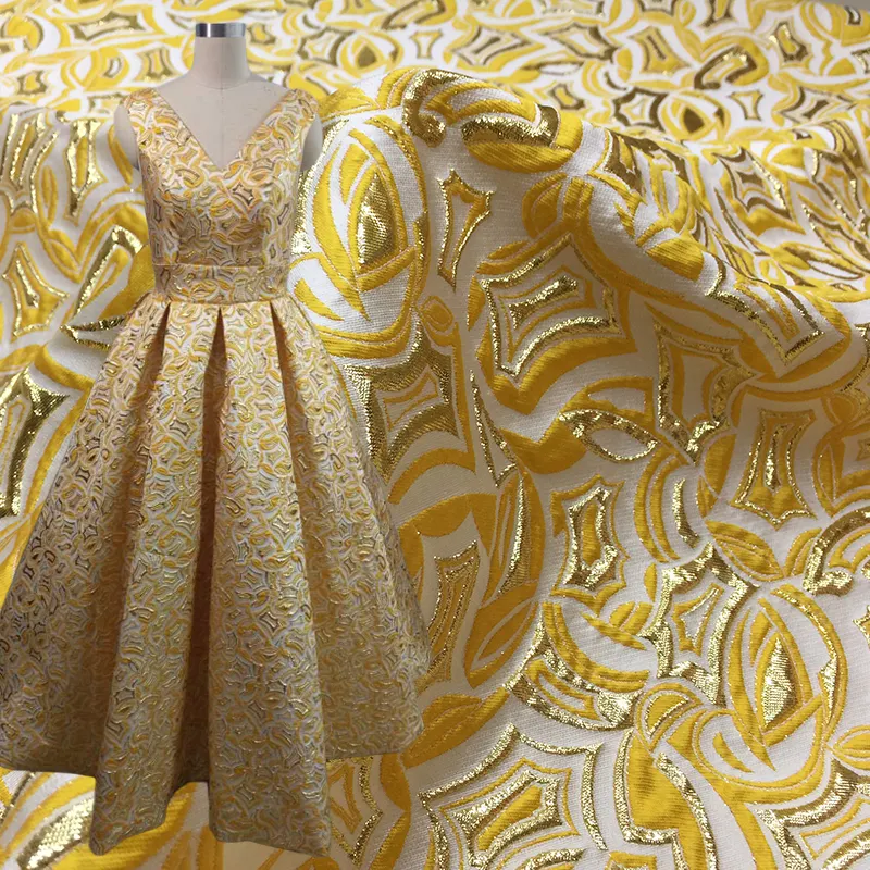 3D Stereo Elegant Gold And Silver Thread Jacquard Brocade Fabric For Stage Dress