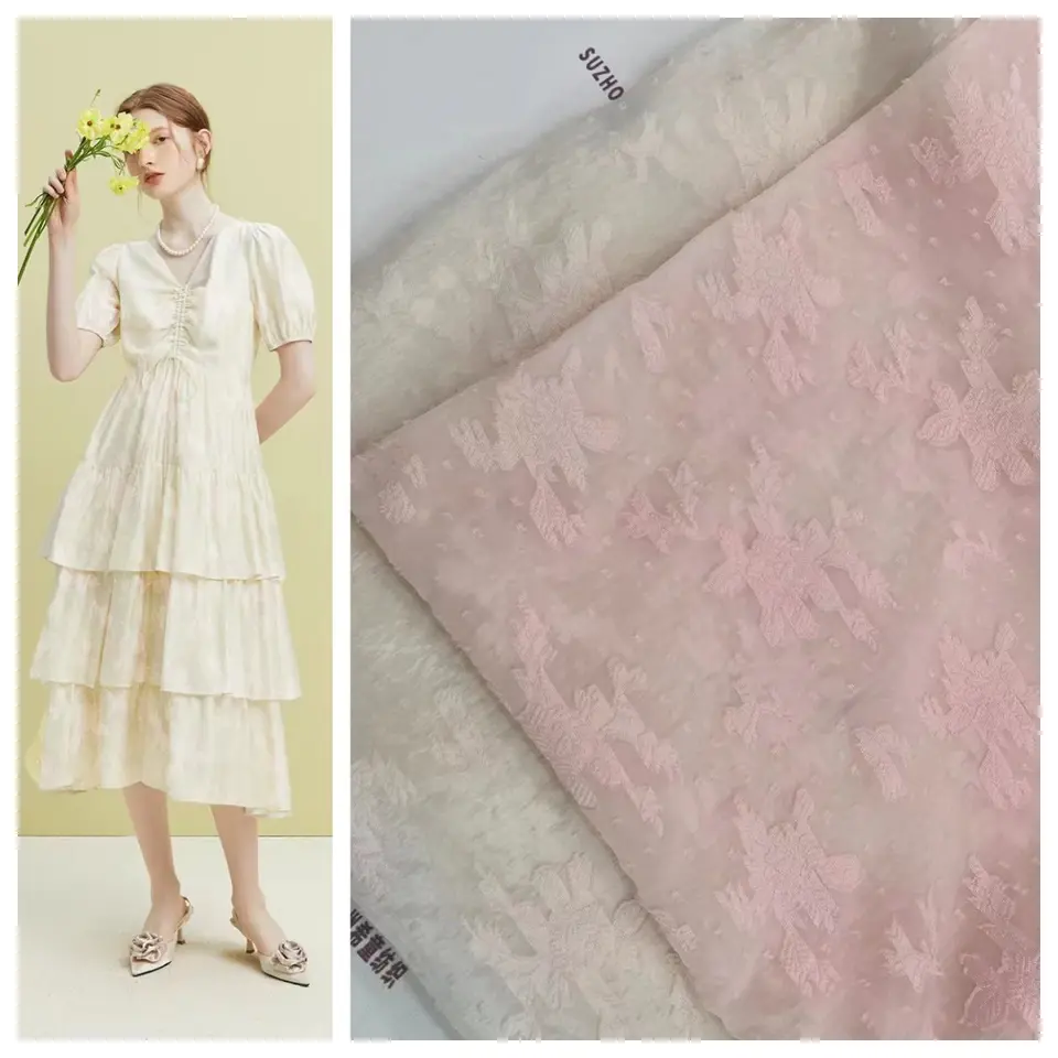 NEW ARRIVAL POLYESTER BEAUTIFUL CUT FLOWERS CHIFFON JACQUARD FABRIC FOR WOMEN DRESS