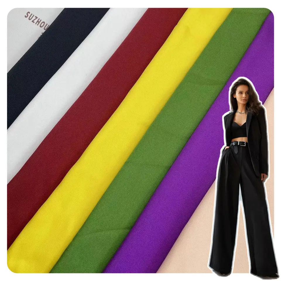 New arrival polyester diamond stretch glitter solid color crepe chiffon fabric for suit trousers pants