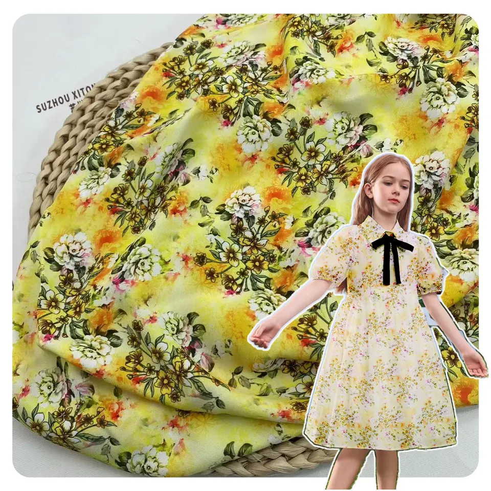 100% polyester soft breathable digital printing flowers chiffon fabric moss crepe fabric for children and women dress