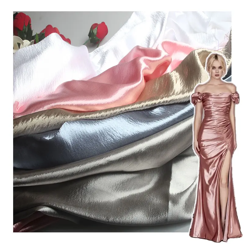Wholesale polyester Multi colors for choice solid color crepe shiny luxury American satin fabric roll for women dress