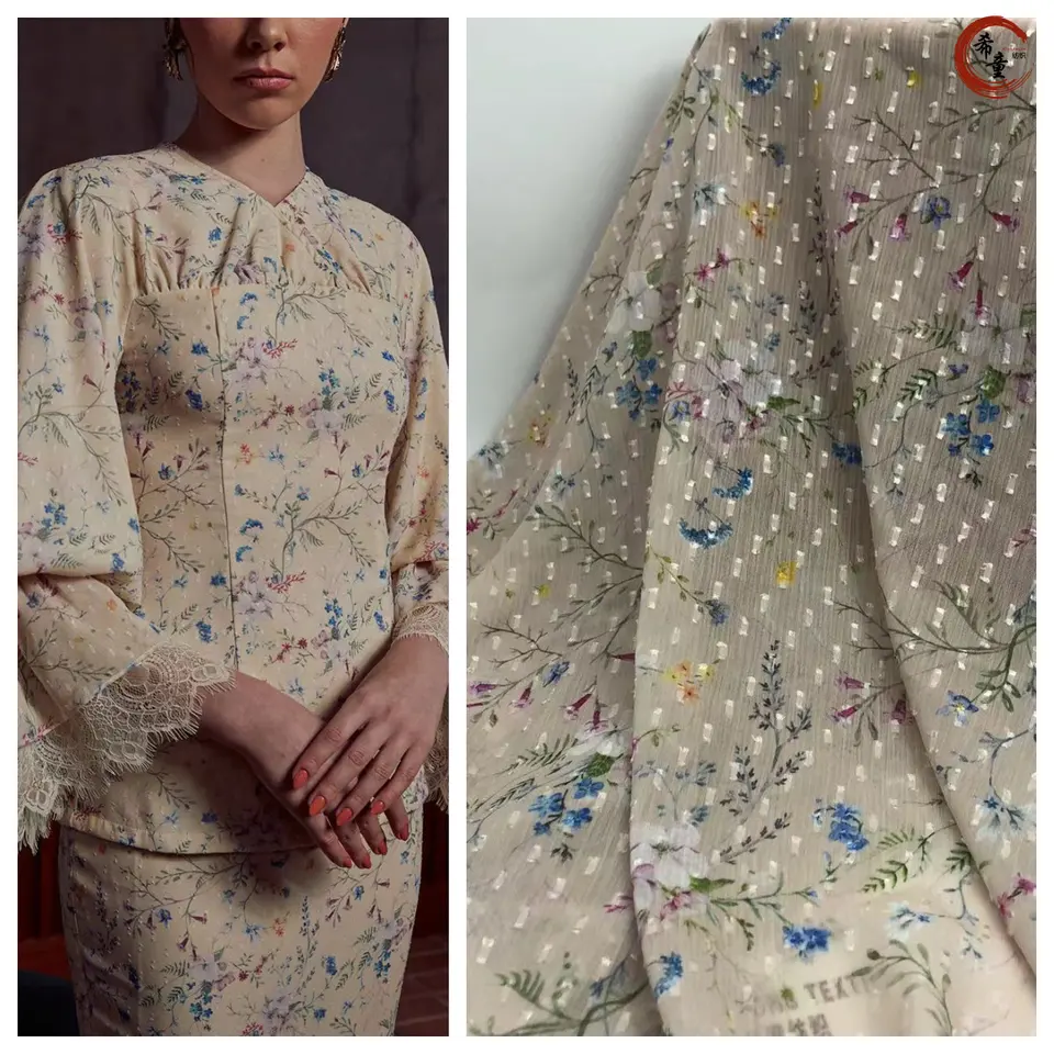New design Southeast Asia style carved clipped cut flowers digital printing chiffon fabric for scarf or women dress garments