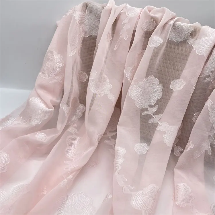 High fashion 3Dflower PRINTING chiffon jacquard polyester fabric for dress