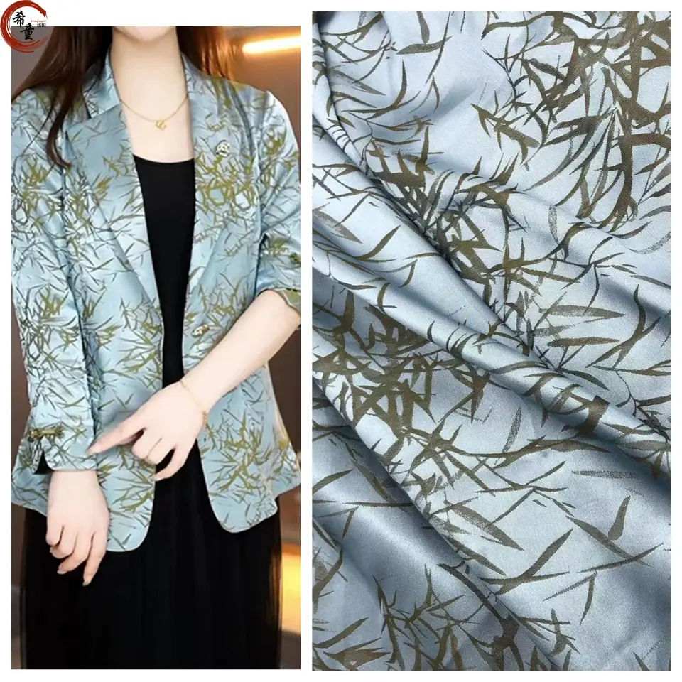 Fabric wholesale smooth double-sided color experience bamboo jacquard satin fabric for women dress and shirts fabric