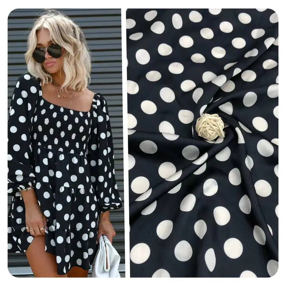 85gsm polyester ready goods to ship classical digital printing stretch white dot satin silk for women or children garments