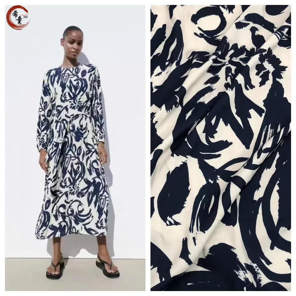 High-end best quality soft hand feeling polyester floral printed satin Cavalry incline fabric for dress or shirts fabric