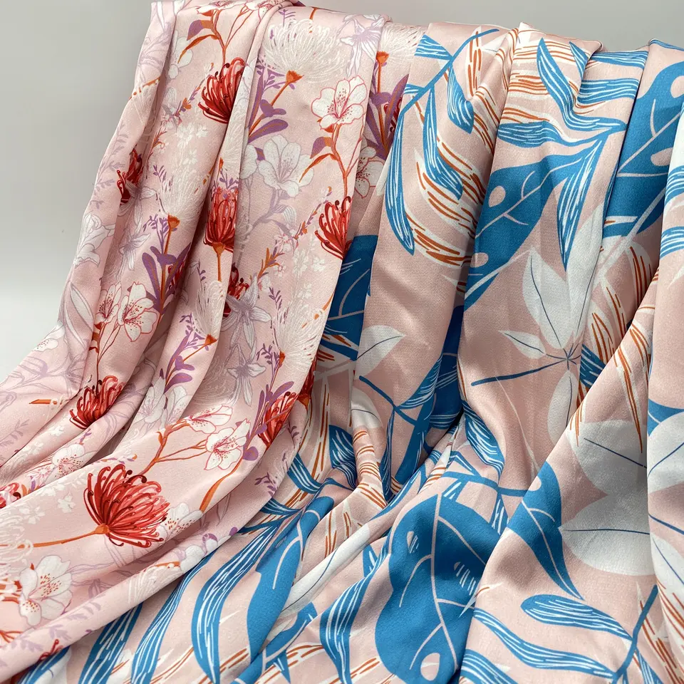 woven textile 100% polyester fabric wholesale new design of large flower digital printing crepe satin fabric for garments dress