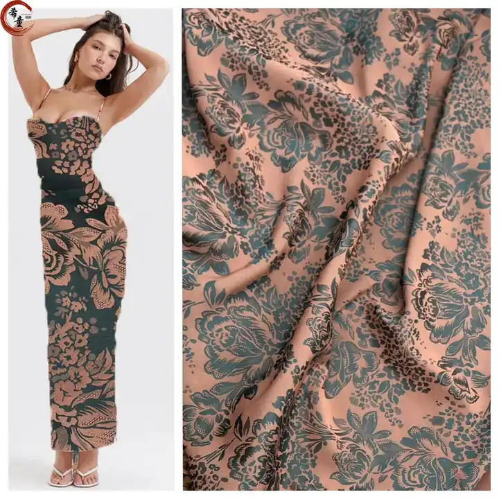 New arrival woven polyester double-sided soft cationic satin jacquard fabric for pajamas shirts or women dress making.
