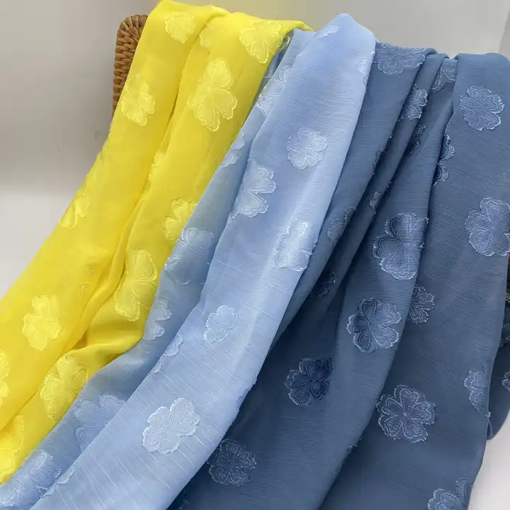  fabric suppliers 100% polyester woven textile readymade garment crepe chiffon jacquard polyester fabric for dress