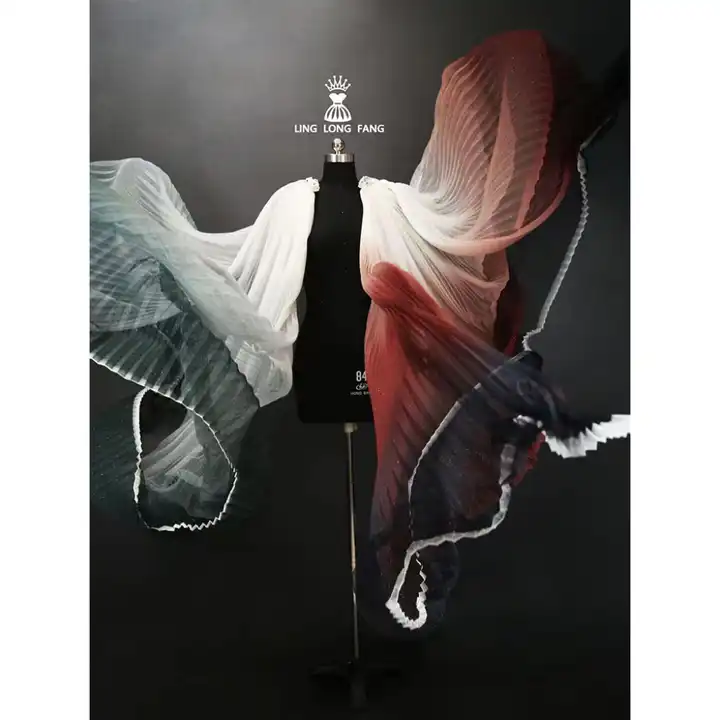 Gradient Color Stiff Mesh Organza Pleated Small Crinkle Fabric for Wedding Decoration Fashion Stage Dress Designer fabric