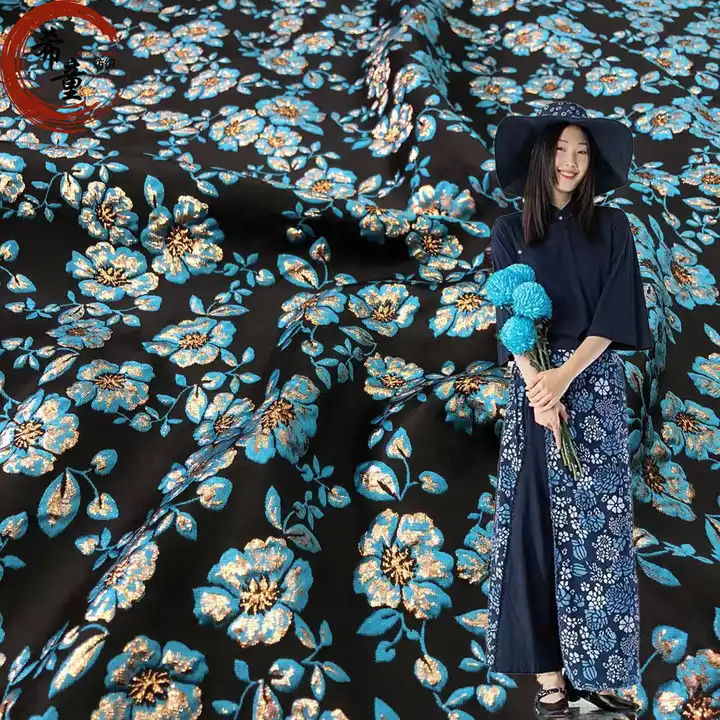 Gold flower brocade fabric top Quality 100% Polyester fabric for dress garment 3D Metallic pattern jacquard