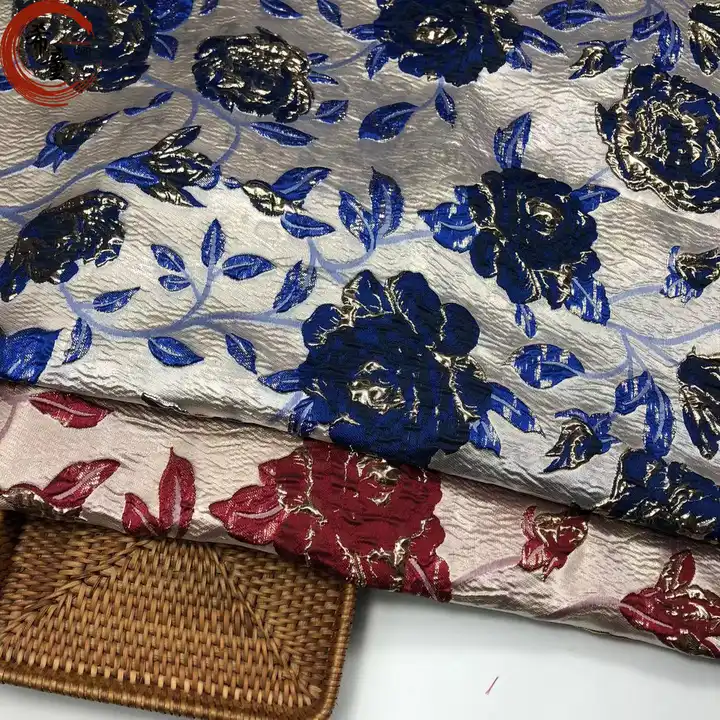 Latest Design Floral 100% Polyester Textured Tinsel Floral Pattern Yarn Dyed Metallic Woven Brocade Jacquard Fabric For Dresses