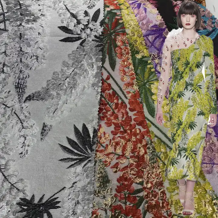 china textile supplier new design customize fashion 3D flower yarn dyed brocade jacquard fabrics for dress