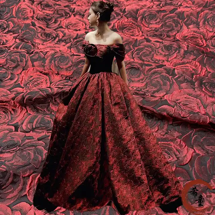 Textile supplier new design customize fashion 3D rose flower yarn dyed brocade jacquard fabrics for women and child's dress