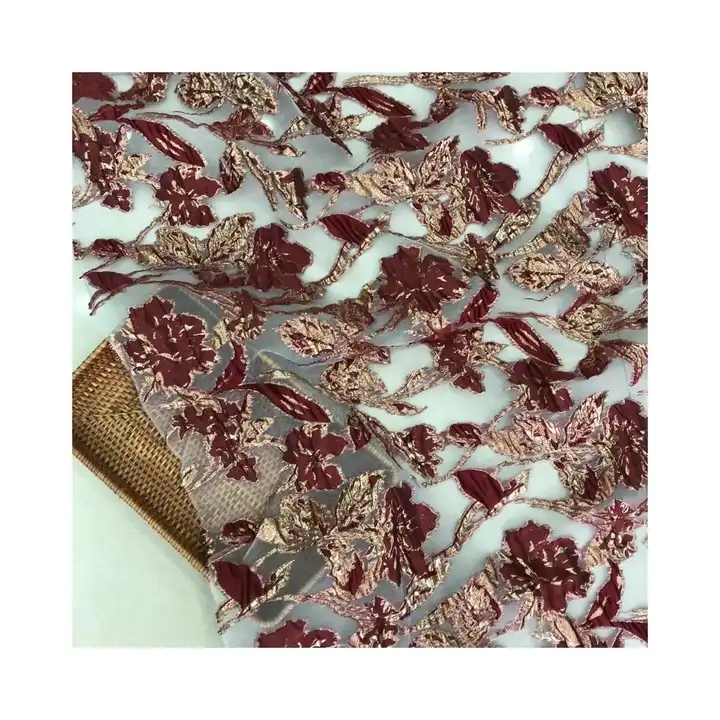 New Fashion 100% Polyester Luxury 3D African Flower Pattern Brocade Jacquard Organza Fabric for Lady's Stage Wear