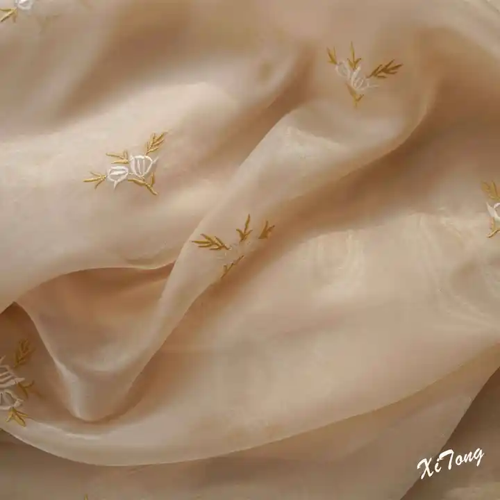 Embroidery bright organza glitter satin fabric Bright silk flash breeze satin materials for dress making chiffon dress