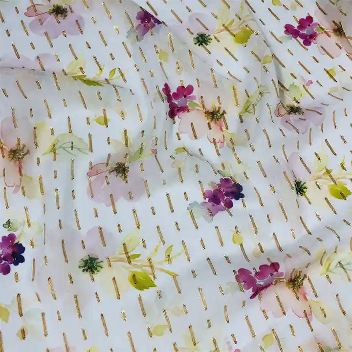 2022 NEW DESIGN METALLIC CUT FLOWERS SMALL JACQUARD CHIFFON PRINT FABRIC FOR DRESS