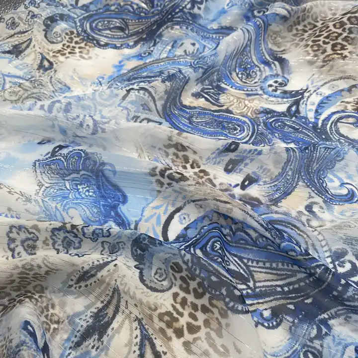 Fashion custom digital print floral printing material lame jacquard chiffon fabric for women garments