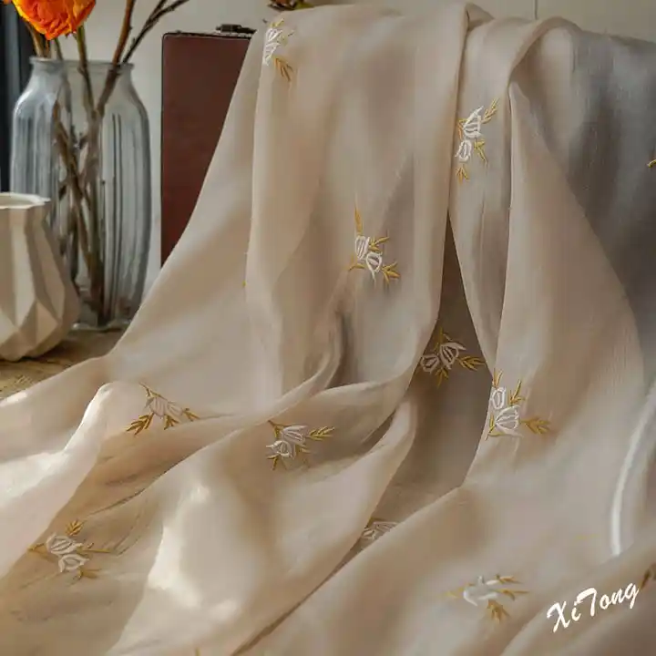 Embroidery bright organza glitter satin fabric Bright silk flash breeze satin materials for dress making chiffon dress