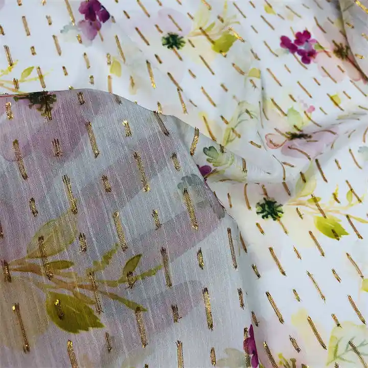 2022 NEW DESIGN METALLIC CUT FLOWERS SMALL JACQUARD CHIFFON PRINT FABRIC FOR DRESS