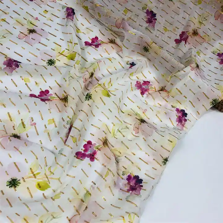 2022 NEW DESIGN METALLIC CUT FLOWERS SMALL JACQUARD CHIFFON PRINT FABRIC FOR DRESS